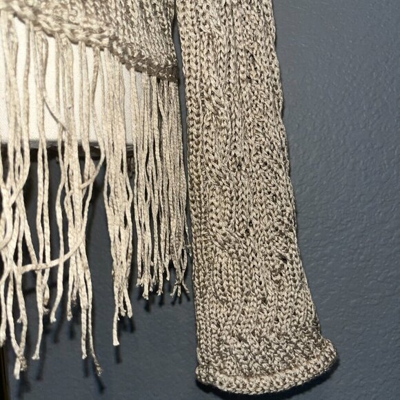 ZARA Taupe Open Cable Knit Fringe Bottom Oversized Cropped Sweater NWT - Large - Picture 5 of 14